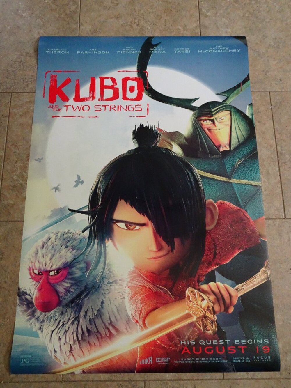 Kubo and the Two Strings - Movie Poster w Art Parkinson as Kubo, Monkey & Hanzo